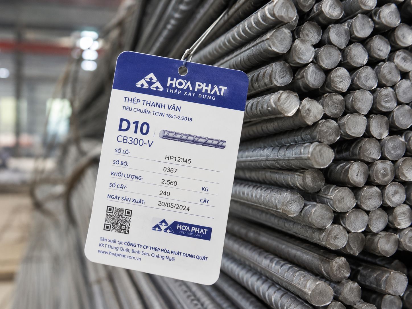 Mẫu tem bó thép cây Hòa Phát D10 CB300-V để đối chiếu quy cách và nhận diện lô