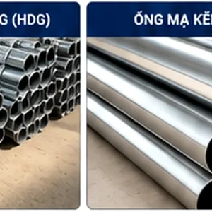 Cận cảnh đầu ống thép mạ kẽm thể hiện lớp mạ và thành ống