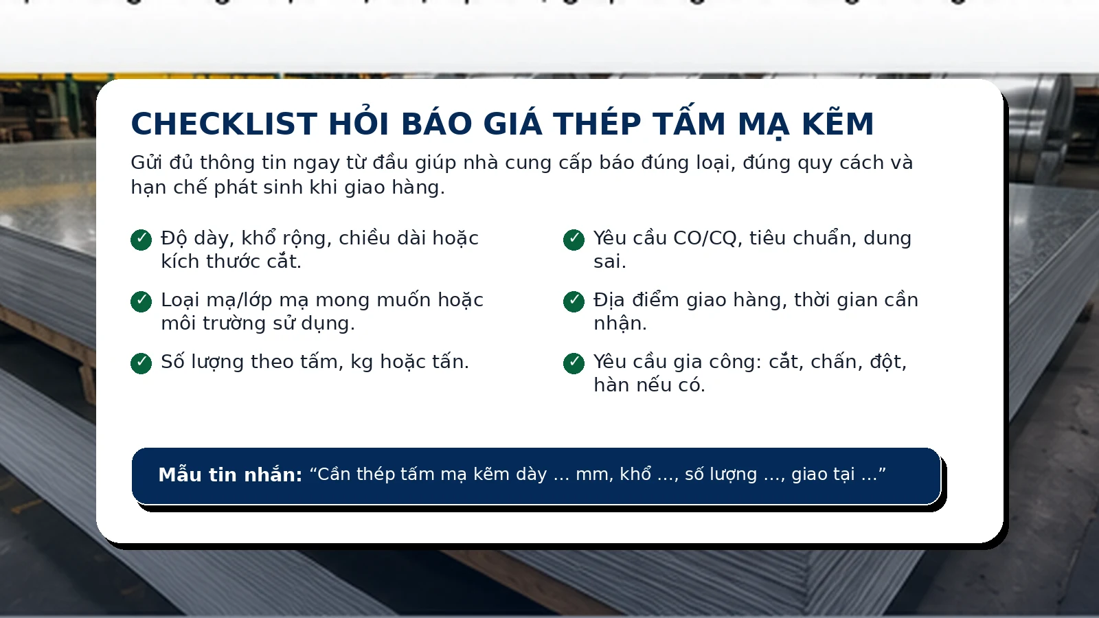 Checklist hỏi báo giá và nhận hàng thép tấm mạ kẽm