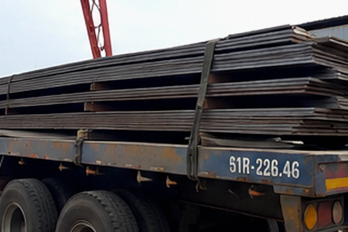 Thép tấm được kê cao và xếp phẳng trong kho để hạn chế ẩm gỉ