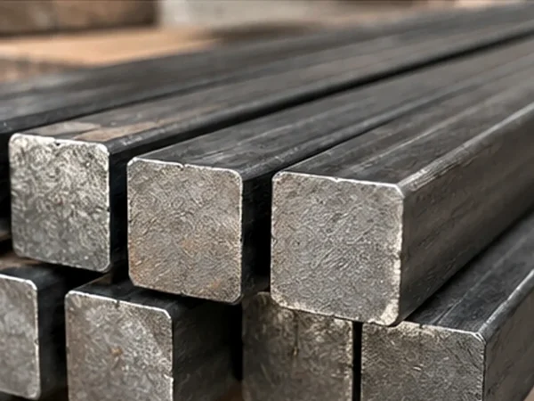Thép vuông đặc 65 x 65 xếp thành bó trong kho thép
