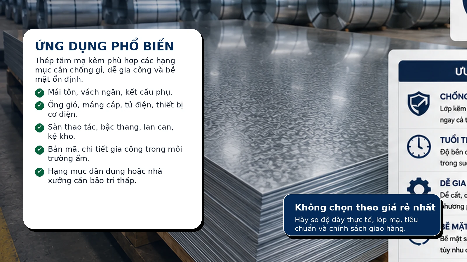Ứng dụng thép tấm mạ kẽm trong xây dựng, cơ khí, sàn và tấm che