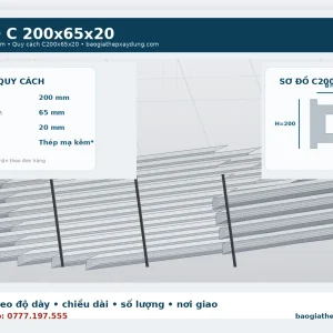 Ảnh minh họa xà gồ C 200x65x20 mạ kẽm tại kho